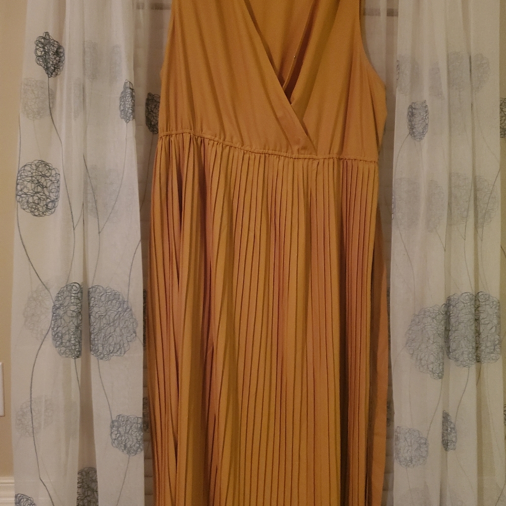 Gold Pleated Maxi Dress